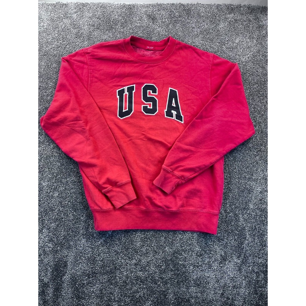 John Galt Sweater Womens S USA Embroidered Crew Neck Long‎ Sleep Pullover Red